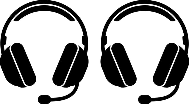 Two black headphones with microphones on white background headset audio vector