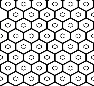 Black and white geometric pattern of hexagons with smaller hexagons inside graphic vector