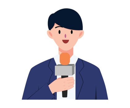 Male reporter or journalist holding microphone to report news on television and live. Character design and illustration vector