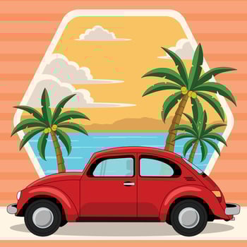 Vintage Car in Beach vector