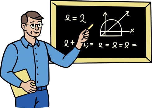 illustration of a teacher writing a math equation on a chalkboard vector