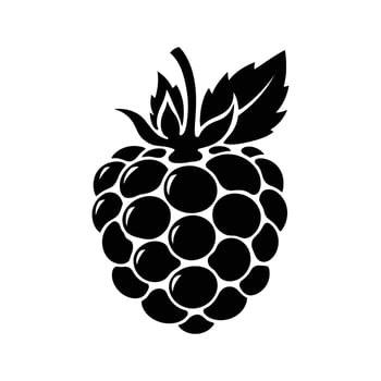A solitary black silhouette presents a vibrant raspberry with leaves on transparent background vector