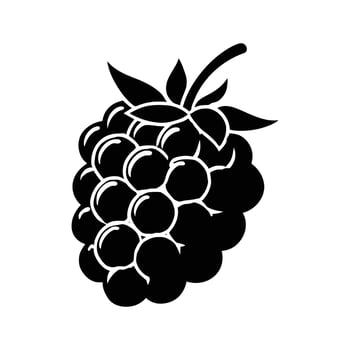 Isolated black silhouette reveals a textured blackberry with leaves on a transparent background vector