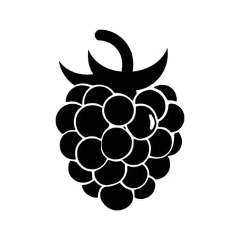 Simple black silhouette illustrates a fresh raspberry with its leaves on a white background vector