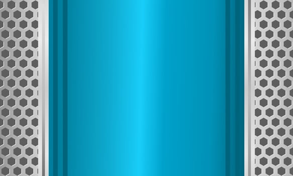 Modern metallic background with vertical blue strip and silver honeycomb pattern vector