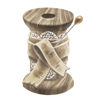 Wooden Spool and pin. Watercolor illustration of wooden spool with lace and centimeter around. For haberdashery, master classes, sewing blog or website design. Printing stickers or postcards. png