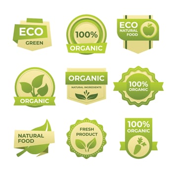 Set of Eco Green Friendly Label Design Set Collection. Organic Label, Ecologic Food Stamps Badge Sticker Emblem with Leaves. Bio Organic Natural Food Labels for Print, Flyer, Banner and Web. vector