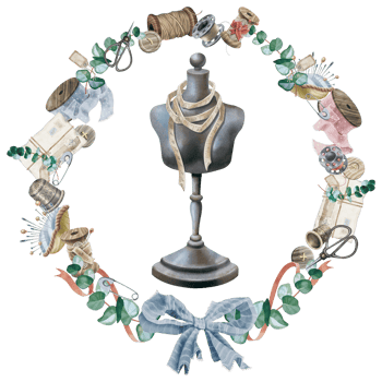 Watercolor illustration of vintage sewing accessories with bust. For the design of postcards, business cards, sewing blogs, master classes, notebooks, packaging of haberdashery, handicraft goods. png