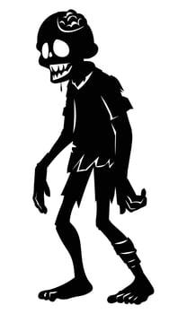 Silhouette of a spooky and scary zombie character with a tattered clothes and exposed brain. Cartoon illustration vector