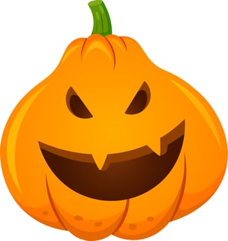 Halloween pumpkin with spooky face smiling on white background is perfect for projects related to halloween, autumn, and spooky celebrations vector