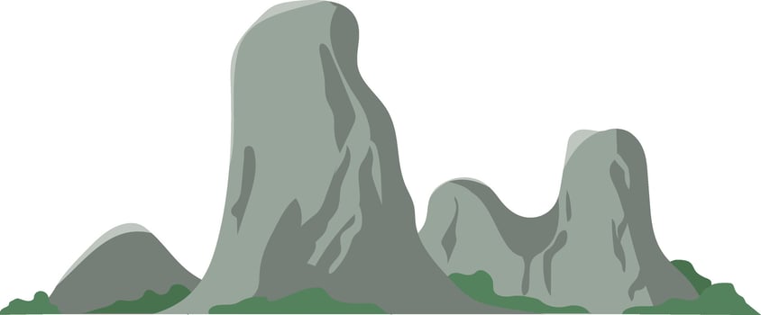 Minimalist illustration of a mountain range with gray peaks and green vegetation at the base, creating a serene and awe inspiring natural scene vector