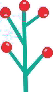 Five vibrant red berries growing on a lush green stem, set against a bright white background, create an ideal element for festive Christmas decorations and seasonal celebrations vector