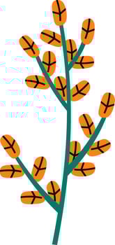 Vibrant orange leaves featuring striking black veins flourish on a lush green branch, forming a captivating botanical illustration against a clean white background vector