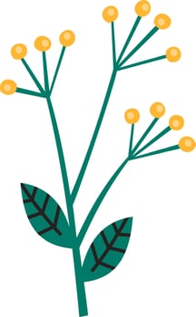 Minimalist illustration of a stylized mimosa pudica with yellow flowers and green leaves, isolated on a white background, representing nature, growth, and spring vector