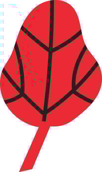 Minimalist illustration of a red leaf with black veins, representing nature, growth, and organic concepts, ideal for eco friendly projects vector