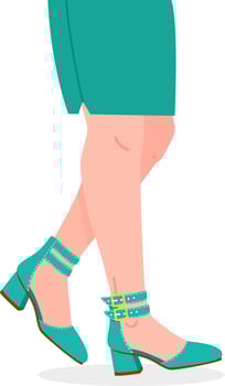 Woman walking gracefully in a turquoise skirt paired with stylish turquoise high heels, highlighting her legs and feet in a chic fashion statement vector