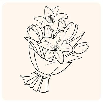 Blossom Bouquet Hand-Drawn Lily and Tulip Arrangement vector