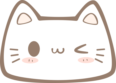 Cute hand drawn white cat winking eye face cartoon illustration, Kawaii cat winking eye face pastel cartoon doodle png