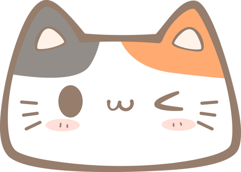 Cute hand drawn calico cat winking eye face cartoon illustration, Kawaii cat winking eye face pastel cartoon doodle png