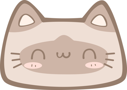 Cute hand drawn siamese cat smiling face cartoon illustration, Kawaii cat happy face pastel cartoon doodle png