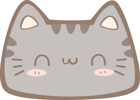 Cute hand drawn tabby cat smiling face cartoon illustration, Kawaii cat happy face pastel cartoon doodle png