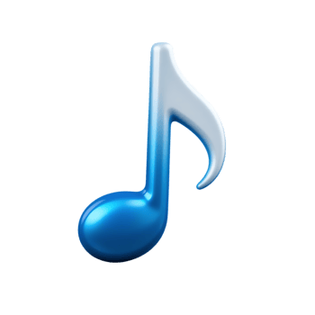 A blue and white 3d rendering of a musical eighth note isolated on white isolated on transparent background png