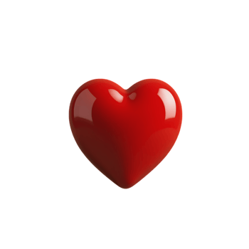 A glossy red heart shape on a transparent background symbolizing love and romance png