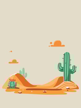 illustration of a cactus with sand dunes background vector