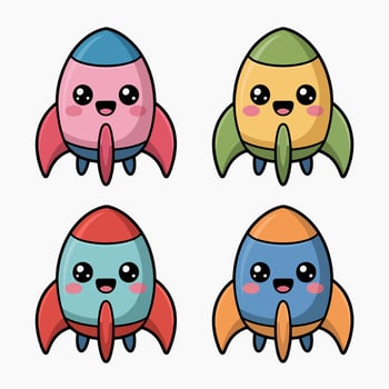 Illustration of cute cartoon rocket isolated on white background, a illustration of a colorful spaceship for kids, children, and babies, perfect for stickers, drawings, and graphic vector
