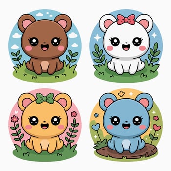 Illustration of cute cartoon animal illustration of a bear isolated on white background this design features a kawaii character with a happy smile, perfect for nature and wildlife vector