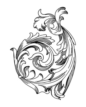 Fragment of stucco molding in the Baroque style drawn in line art style. vector