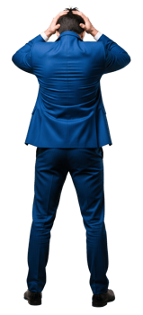 back view of a Businessman with his hands on his head cut out, as if in shock png