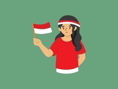 Woman Holding Indonesian Flag on 17th August vector