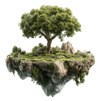 Island with Lush Greenery and Rocks png