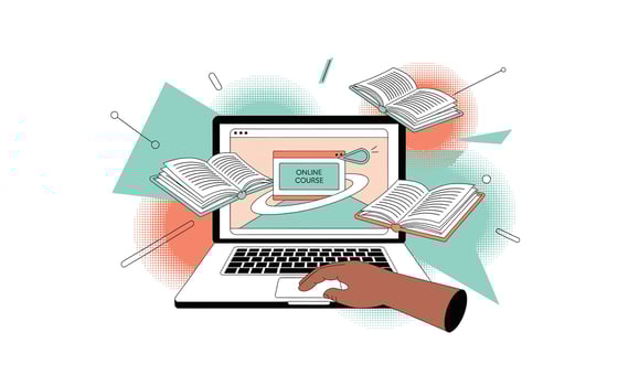 Online Education and Learning Laptop with Books for Digital Courses and Elearning, Modern Illustration for Education vector