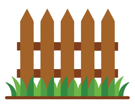 Rustic Brown Wooden Fence with Lush Green Grass, Idyllic Summer Garden Scene, Peaceful and Serene Backyard Illustration vector