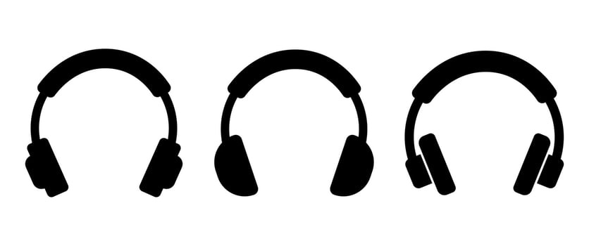 Isolated Black Headphone Design, Flat Audio Icons. vector