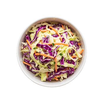 Bowl of coleslaw with cabbage and carrots isolated on a transparent background png