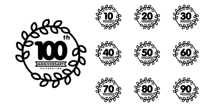 Set of anniversary celebration logo with laurel wreath and ribbon on white background vector