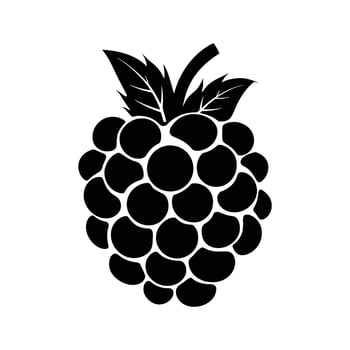 Black silhouette shows a raspberry with leaves isolated on a white background vector