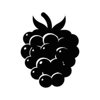 Black silhouette of a whole blackberry with stem and leaves stands against white background vector