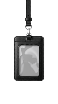 Elegant and minimal leather ID badge holder with lanyard on transparent background png