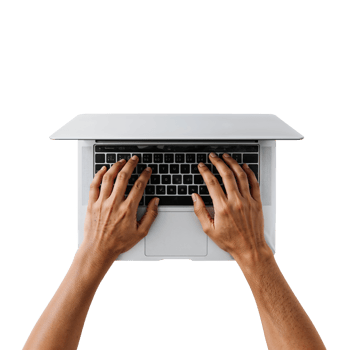 Top-Down View of Hands Typing on a Silver Laptop Keyboard on Transparent Canvas png
