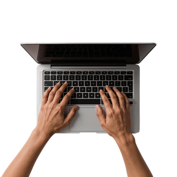 Hands working on laptop keyboard with isolated modern digital lifestyle aesthetics png