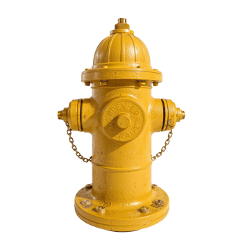 Isolated golden yellow fire hydrant with prominent fittings, ready for emergency situations, on an png