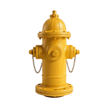 Isolated vibrant yellow fire hydrant casting shadows, with chains, prepared for emergencies png
