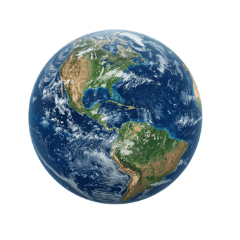 Earth globe displaying continents and oceans with illuminated atmosphere over space png