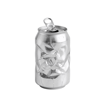 Crushed beverage container still life against an expansive isolated transparent space promoting png