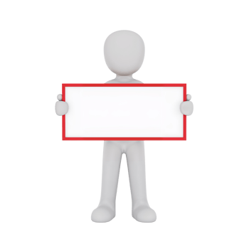 3D rendered figure holding blank sign with red border on transparent isolated area png