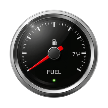 Fuel gauge illustration with a bright red needle on an isolated transparent background png